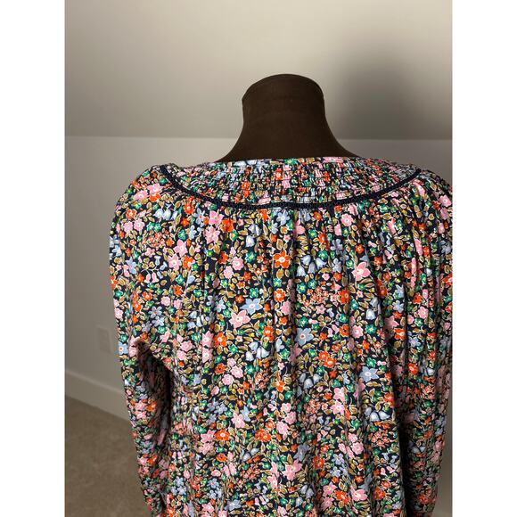 Boden Women's Black Floral Long Sleeve Georgia Smocked Jersey Top Size 12 Boho - Picture 5 of 9